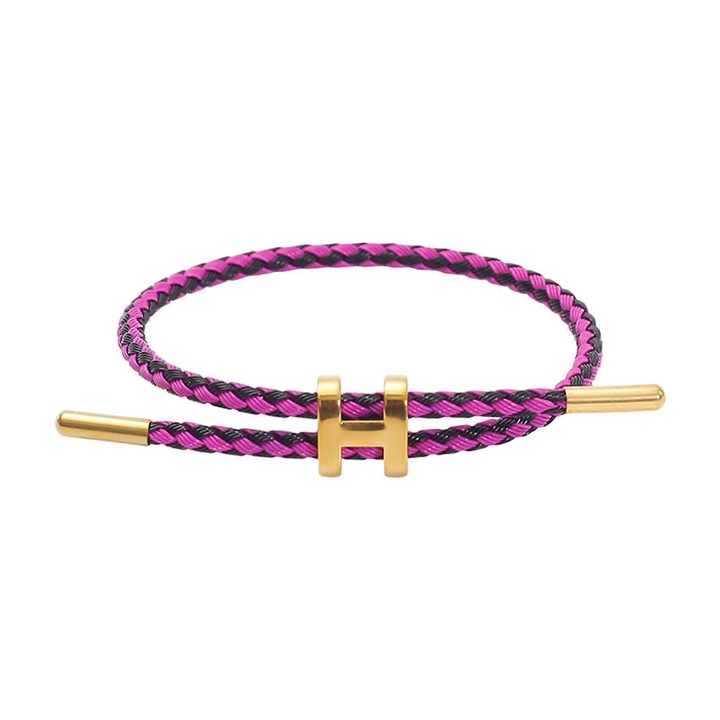 Bratara din otel inoxidabil cu design ajustabil si catarama in forma de H, placata cu aur de 18k, 23cm, mov