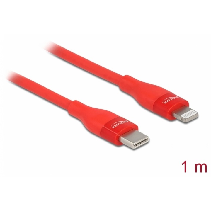 Cablu de date si incarcare USB Type-C la Lightning MFI 1m Rosu, Delock 86634