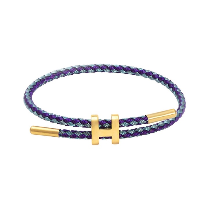 Bratara din otel inoxidabil cu design ajustabil si catarama in forma de H, placata cu aur de 18k, 23cm, albastru
