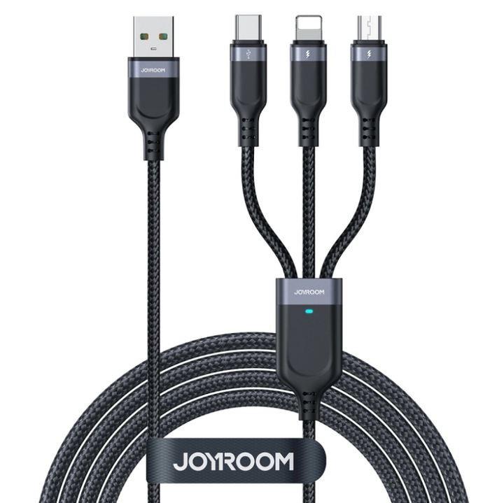 Cablu Incarcare Joyroom USB-A - Lightning / microUSB / USB-C S-A18 18W 0.3m Negru