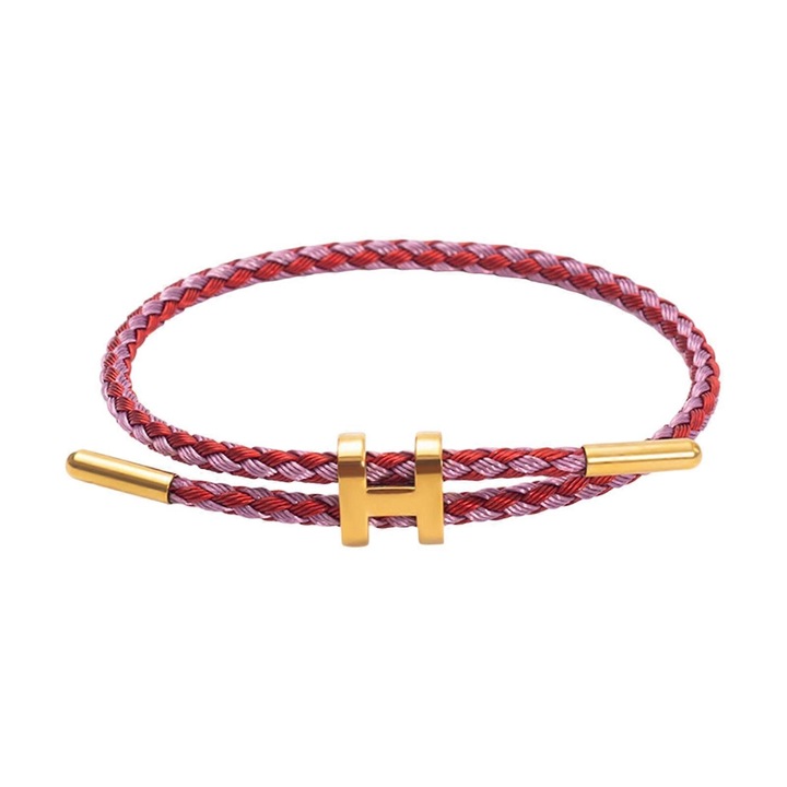 Bratara din otel inoxidabil cu design ajustabil si catarama H, placata cu aur de 18k, 23cm, rosu, violet