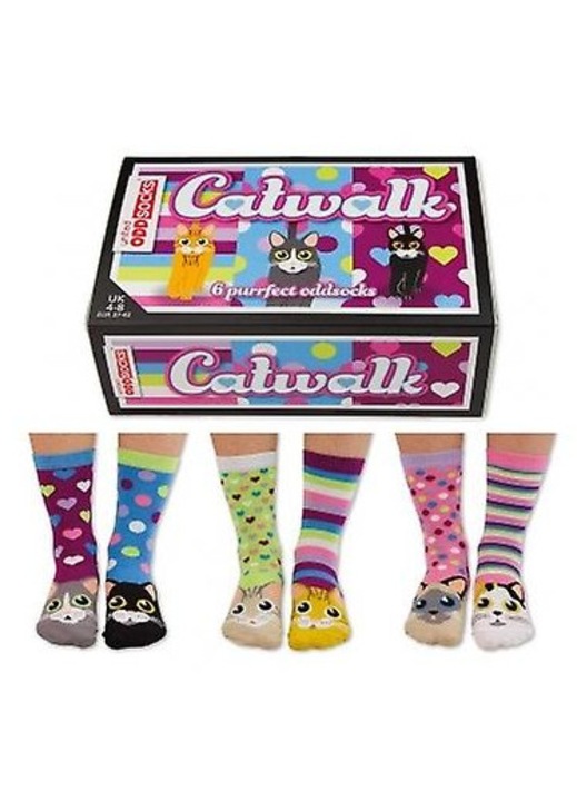 Комплект от 6 дамски чорапа с котешки дизайн, многоцветни, 37-42 EU
