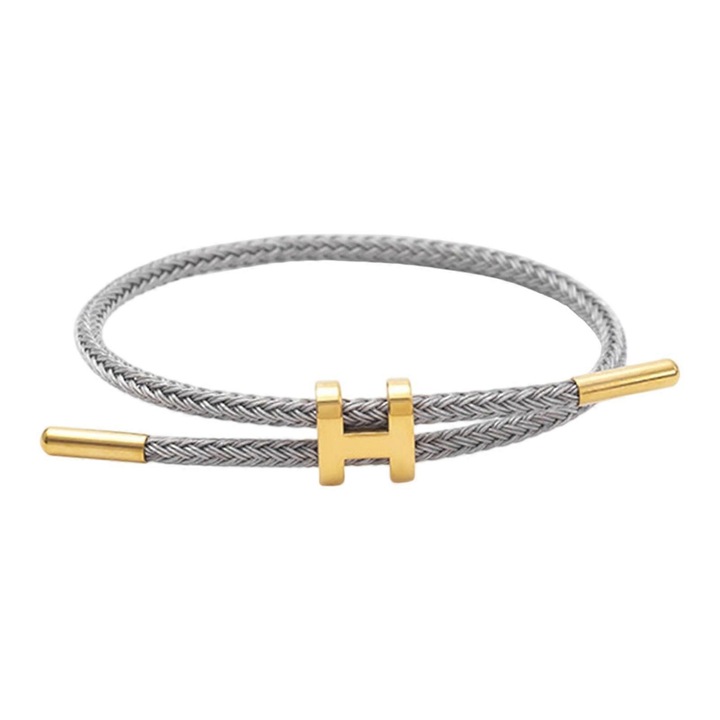 Bratara din otel inoxidabil cu design ajustabil si catarama in forma de H, placata cu aur de 18k, 23cm, gri