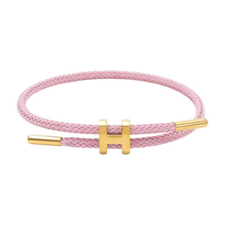 Bratara din otel inoxidabil cu design ajustabil si catarama H, placata cu aur de 18k, 23cm, roz