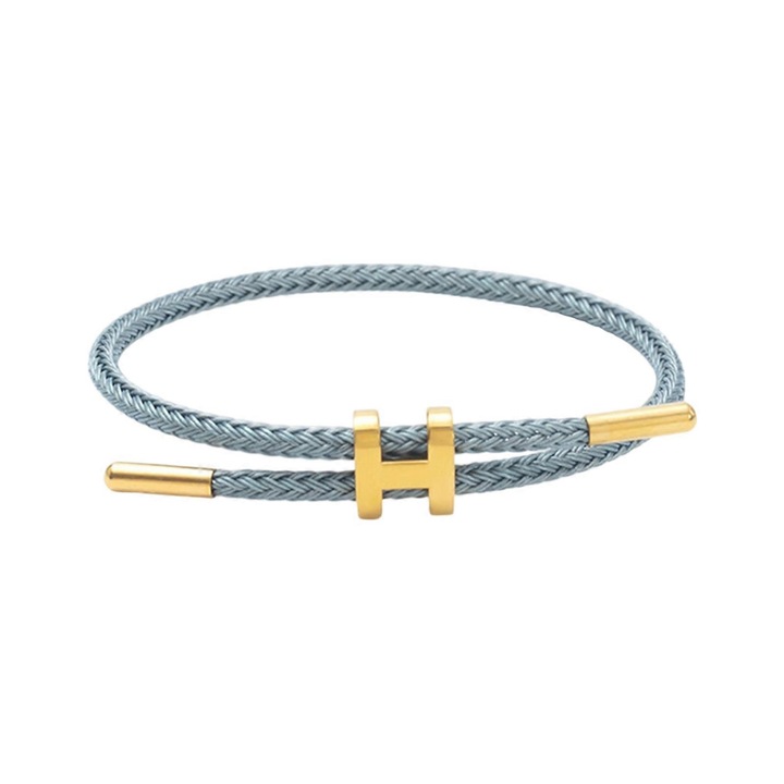 Bratara din otel inoxidabil cu design ajustabil si catarama in forma de H, placata cu aur de 18k, 23cm, albastru