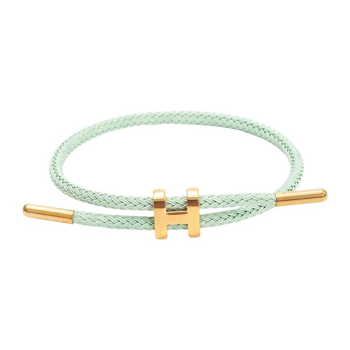 Bratara din otel inoxidabil cu design ajustabil si catarama in forma de H, placata cu aur de 18k, 23cm, verde