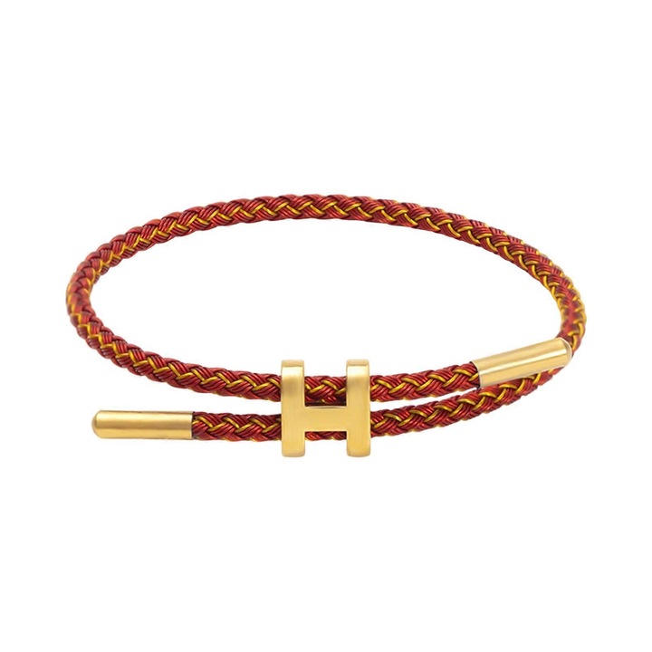 Bratara din otel inoxidabil cu design ajustabil si catarama in forma de H, placata cu aur de 18k, 23cm, rosu
