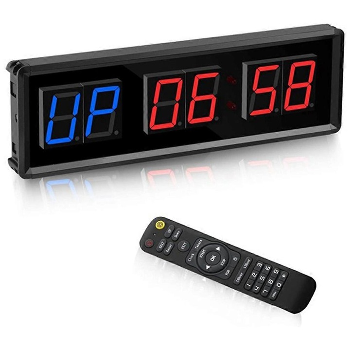 Cronometru de antrenament, timer digital cu LED, 5 moduri, negru, 27x8.8x3cm, set complet