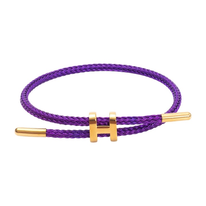 Bratara din otel inoxidabil cu design ajustabil si catarama H, placata cu aur de 18k, 23cm, mov