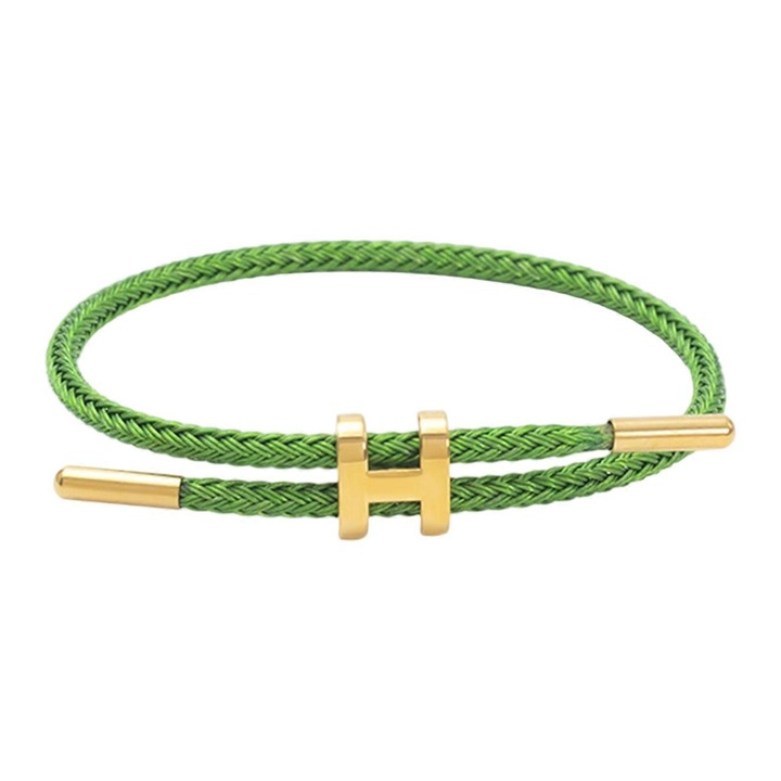 Bratara din otel inoxidabil cu design ajustabil si catarama H, placata cu aur de 18k, 23cm, verde