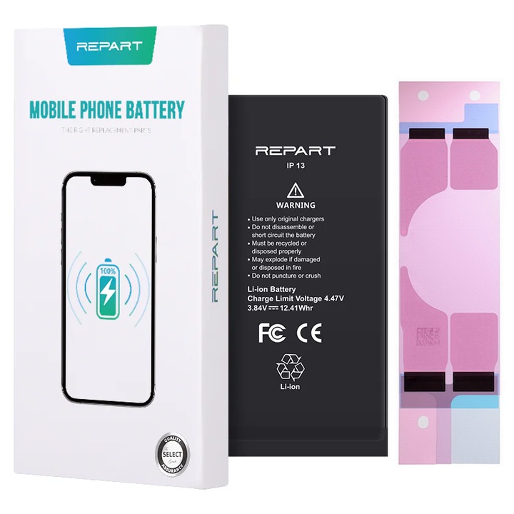 Baterie telefon, REPART, pentru iPhone 13, capacitate 3450mAh, set cu banda si ambalaj cartonat
