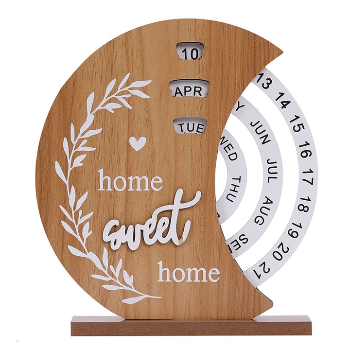 Calendar perpetuu de birou, BOMSTOM, din lemn, 20 x 18 cm, culoarea natur