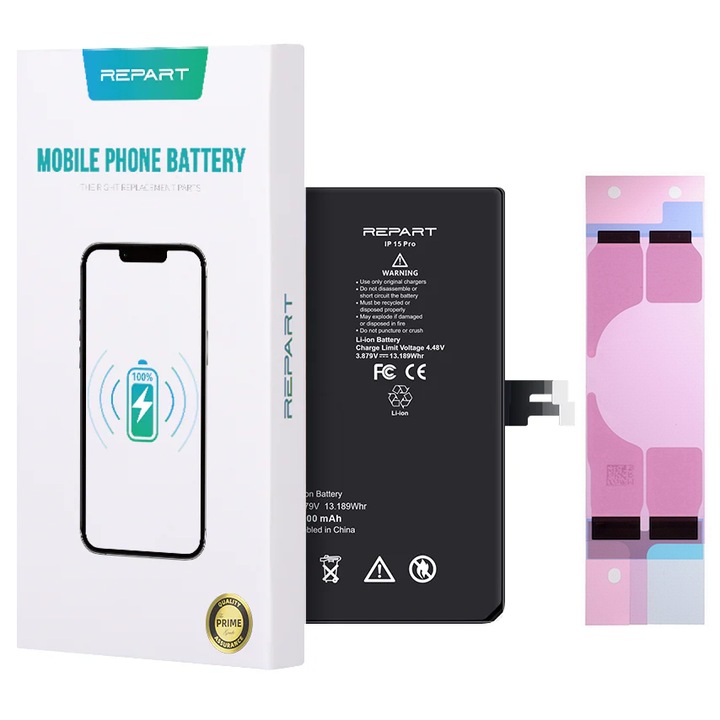 Baterie telefon, REPART, iPhone 15 Pro, 3400mAh, Li-ion, set complet