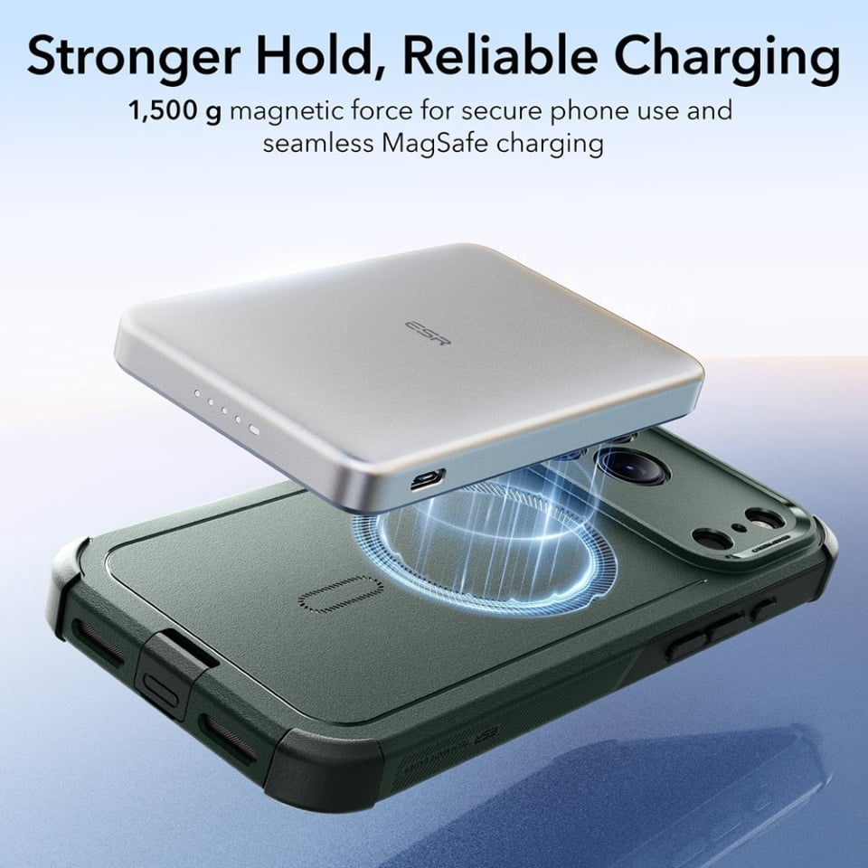 Husa pentru iPhone 17 Pro, Magsafe, ESR Cyber Halolock, Verde