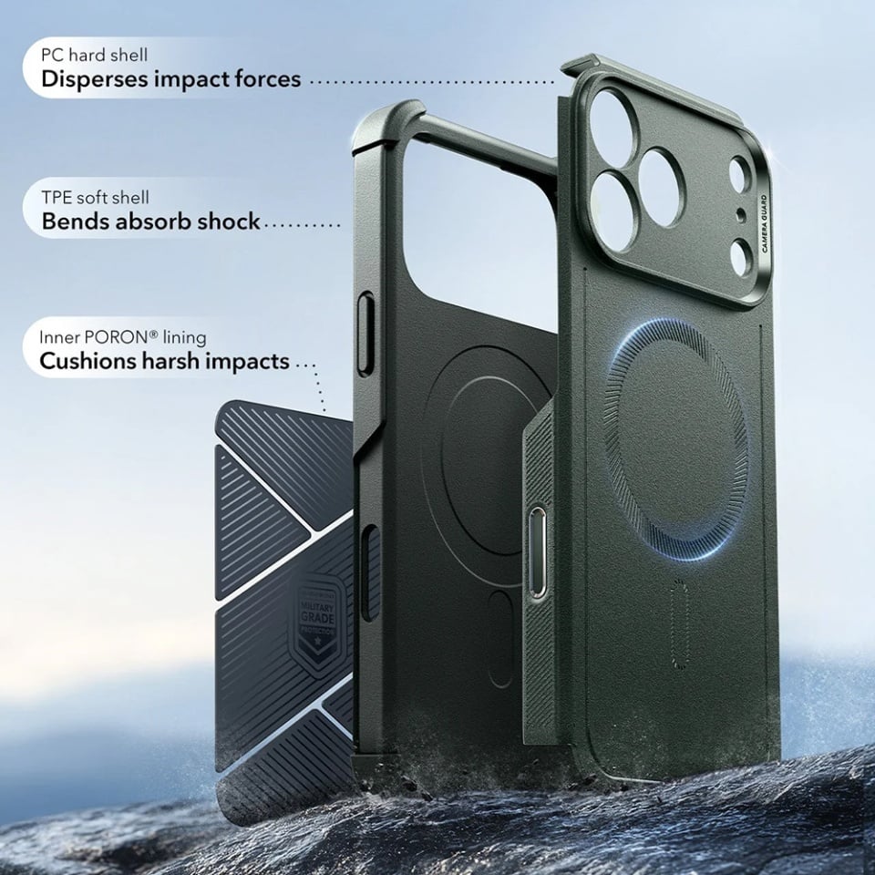 Husa pentru iPhone 17 Pro, Magsafe, ESR Cyber Halolock, Verde