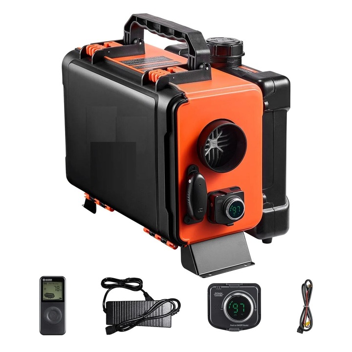 Incalzitor portabil, Sirocou diesel, 8 kW, 220 V AC, 12/24 V DC, Telecomanda, consum 0.16-0.4 l/h, Alarma Monoxid de Carbon, Rezervor 4.5 l