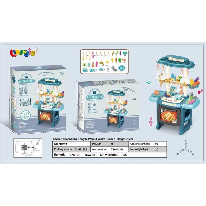Set bucatarie pentru copii Maksik CK102A, mini bucatarie creativa, 32 piese, cu accesorii, Multicolor, 3+ ani