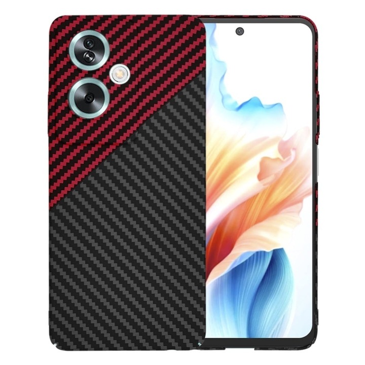 Husa pentru Oppo A79 5G / OnePlus Nord N30 SE, SKYDDAR INNOVATION, textura carbon, Carbonite FiberShell, set cu sticker, Rosu inchis