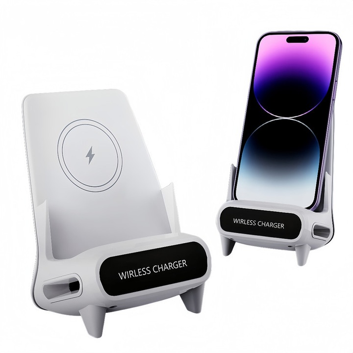 MagSafe 15W vezeték nélküli töltőállomás beépített hangszóróval, Type-C – Lightning kábellel, kompatibilis telefonokkal és tabletekkel, fehér