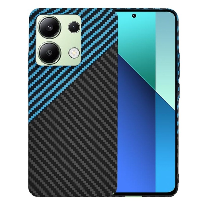 Husa pentru Xiaomi Redmi Note 13 4G, SKYDDAR INNOVATION, textura carbon, Carbonite FiberShell, set cu sticker, Bleu
