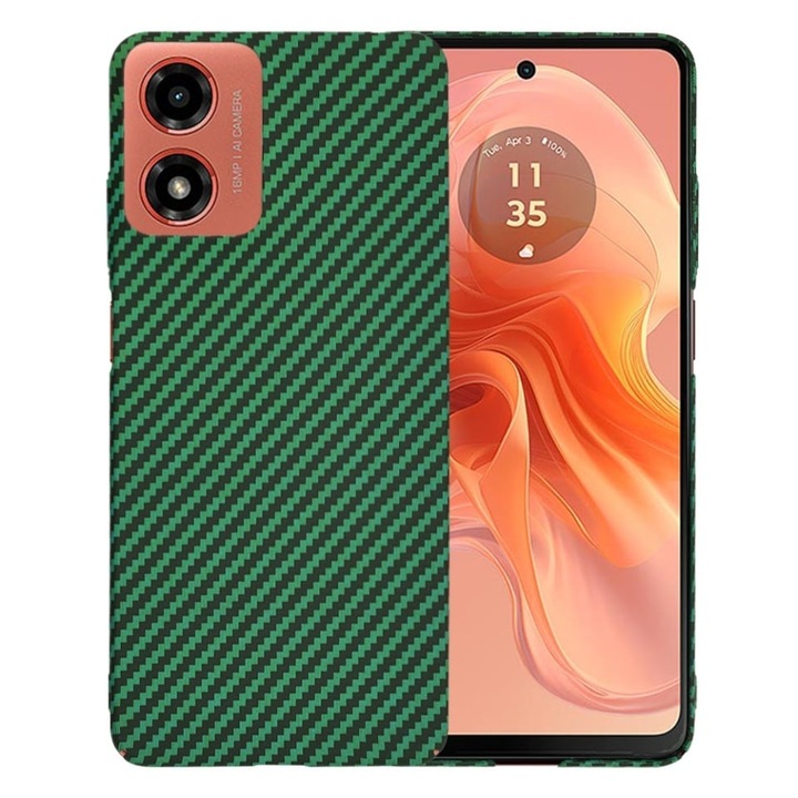 Husa pentru Motorola Moto G04 / Moto G24 / Moto G04s / Moto E14, SKYDDAR INNOVATION, textura carbon, Carbonite FiberShell, set cu sticker, Verde