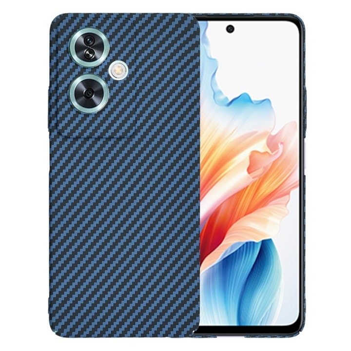 Husa pentru Oppo A79 5G / OnePlus Nord N30 SE, SKYDDAR INNOVATION, textura carbon, Carbonite FiberShell, set cu sticker, Cyan