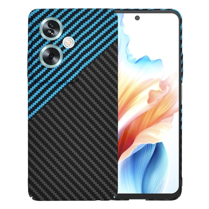 Husa pentru Oppo A79 5G / OnePlus Nord N30 SE, SKYDDAR INNOVATION, textura carbon, Carbonite FiberShell, set cu sticker, Bleu