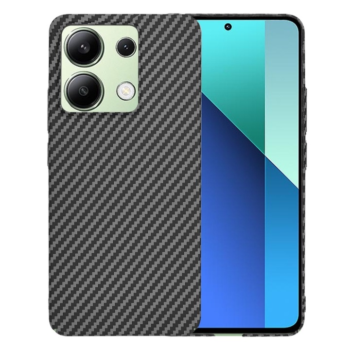 Husa pentru Xiaomi Redmi Note 13 4G, SKYDDAR INNOVATION, textura carbon, Carbonite FiberShell, set cu sticker, Negru