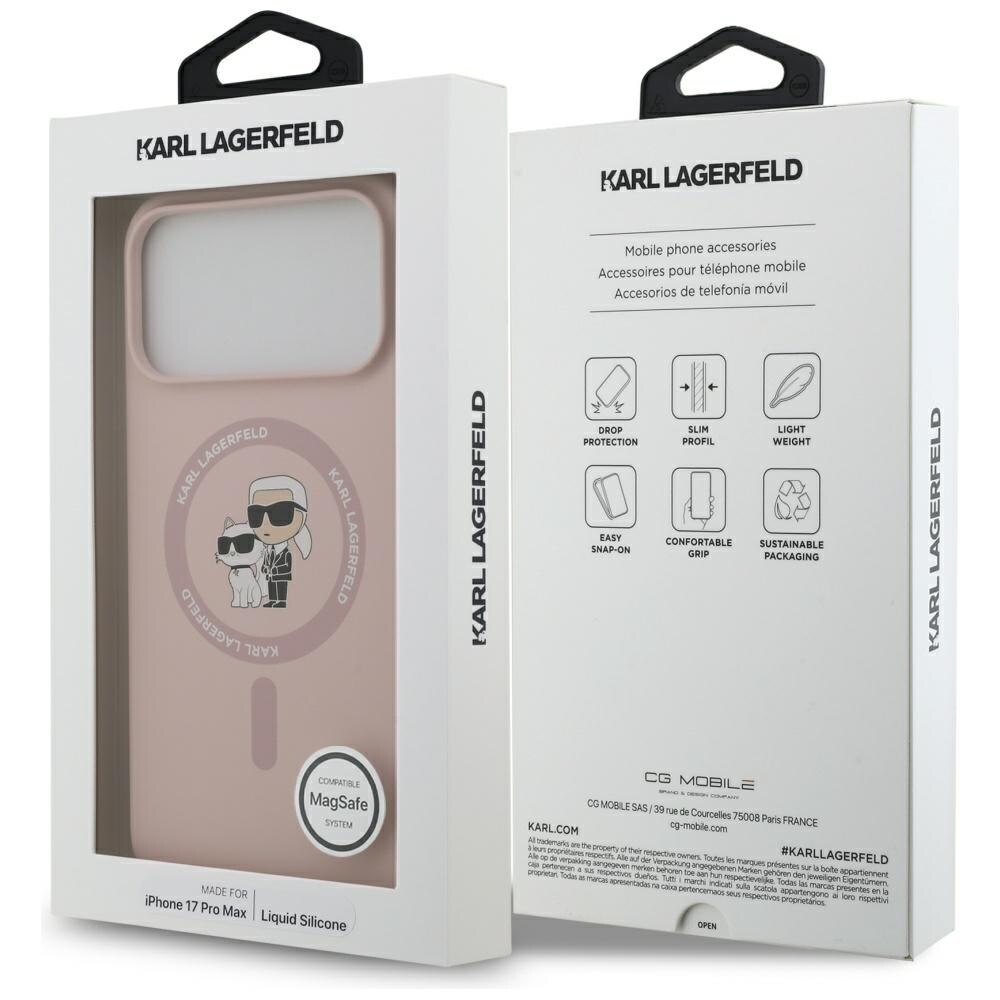 Carcasa Karl Lagerfeld Silicone Karl & Choupette cu MagSafe compatibila cu iPhone 17 Pro Max, Roz