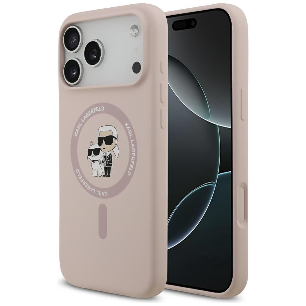 Carcasa Karl Lagerfeld Silicone Karl & Choupette cu MagSafe compatibila cu iPhone 17 Pro Max, Roz