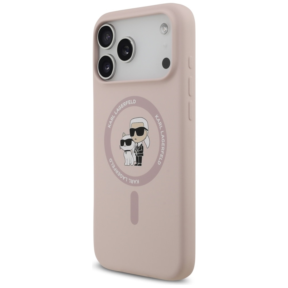 Carcasa Karl Lagerfeld Silicone Karl & Choupette cu MagSafe compatibila cu iPhone 17 Pro Max, Roz