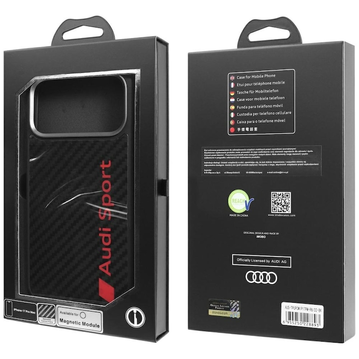 Carcasa R8 Carbon Fiber cu MagSafe compatibila cu iPhone 17 Pro Max, Negru