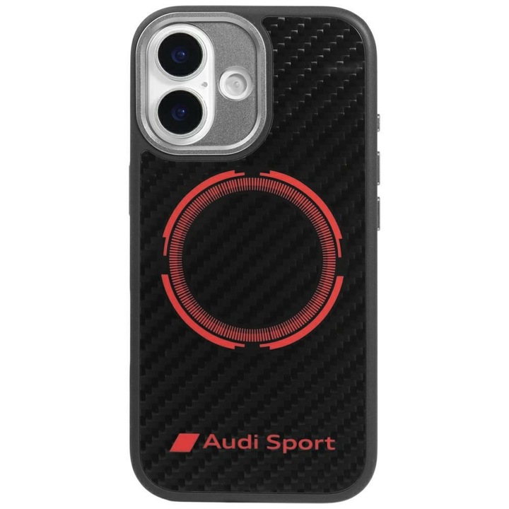 RSQ Szénszálas Sport Piros Kör MagSafe-kompatibilis tok iPhone 17-hez, Fekete
