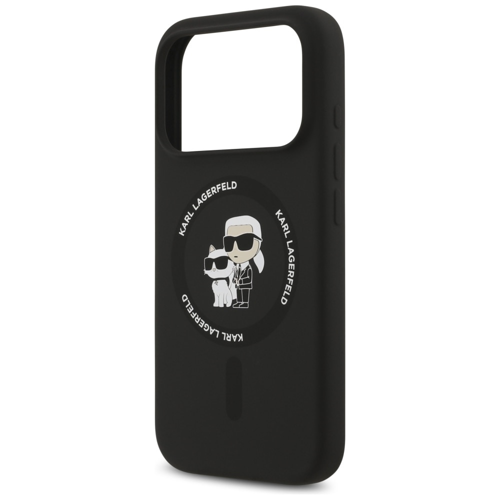Carcasa Karl Lagerfeld Silicone Karl & Choupette cu MagSafe compatibila cu iPhone 17 Pro Max, Negru