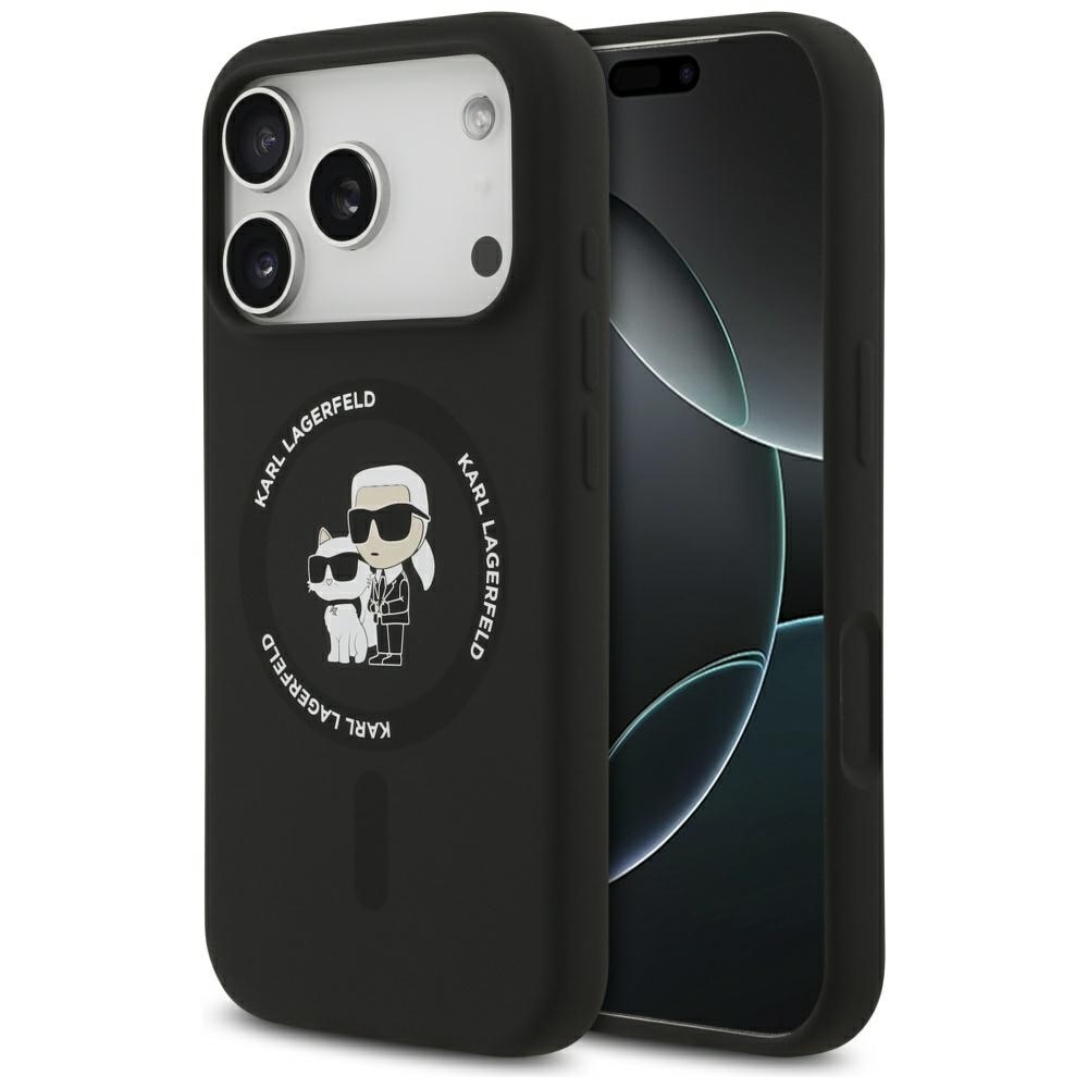Carcasa Karl Lagerfeld Silicone Karl & Choupette cu MagSafe compatibila cu iPhone 17 Pro Max, Negru