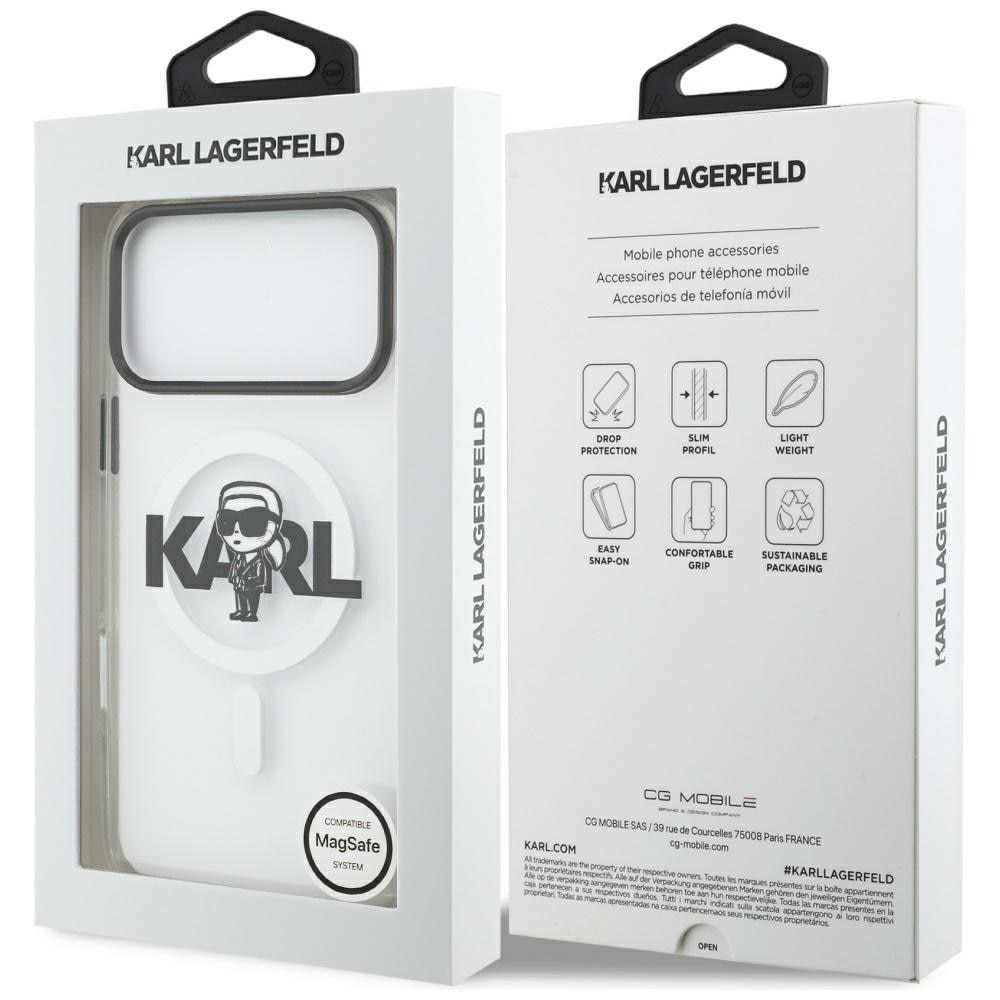 Carcasa Lagerfeld IML Karl Sketch Logo cu MagSafe compatibila cu iPhone 17 Pro Max, Transparent