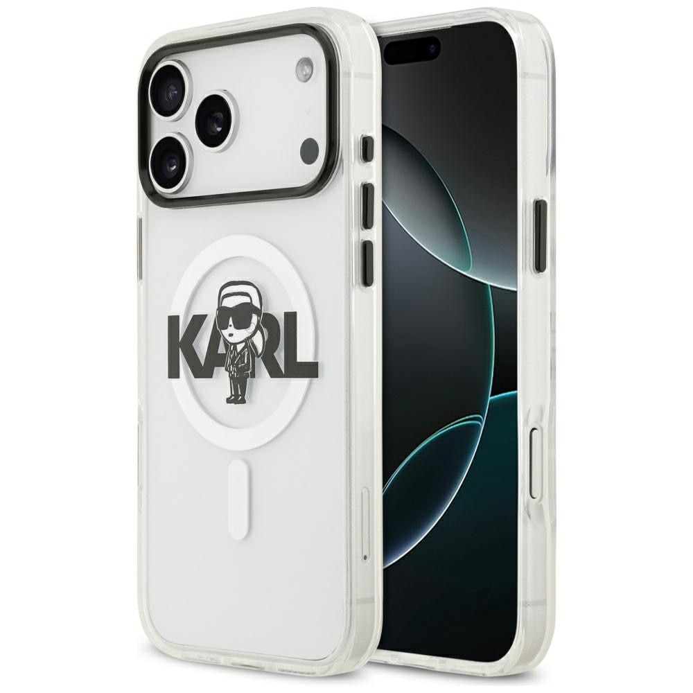 Carcasa Lagerfeld IML Karl Sketch Logo cu MagSafe compatibila cu iPhone 17 Pro Max, Transparent