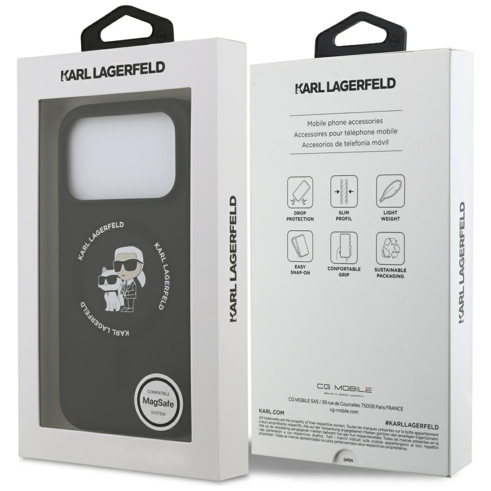 Carcasa Karl Lagerfeld Silicone Karl & Choupette cu MagSafe compatibila cu iPhone 17 Pro Max, Negru