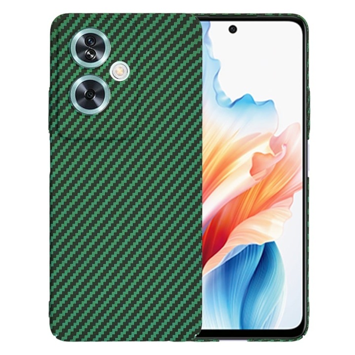 Husa pentru Oppo A79 5G / OnePlus Nord N30 SE, SKYDDAR INNOVATION, textura carbon, Carbonite FiberShell, set cu sticker, Verde