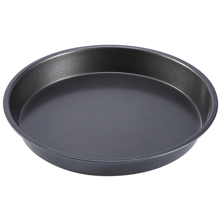 Tava rotunda pizza, HERUSI, otel carbon, negru, 23x4cm