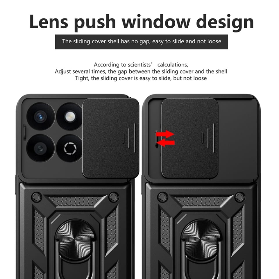 Husa pentru Honor 200 Smart / X7c, SKYDDAR INNOVATION, CamShield, Inel magnetic, set cu sticker, Negru