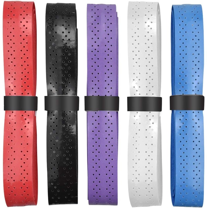 5 db csúszásmentes, többszínű grip szalag teniszütőkhöz, 115cm x 2,75cm