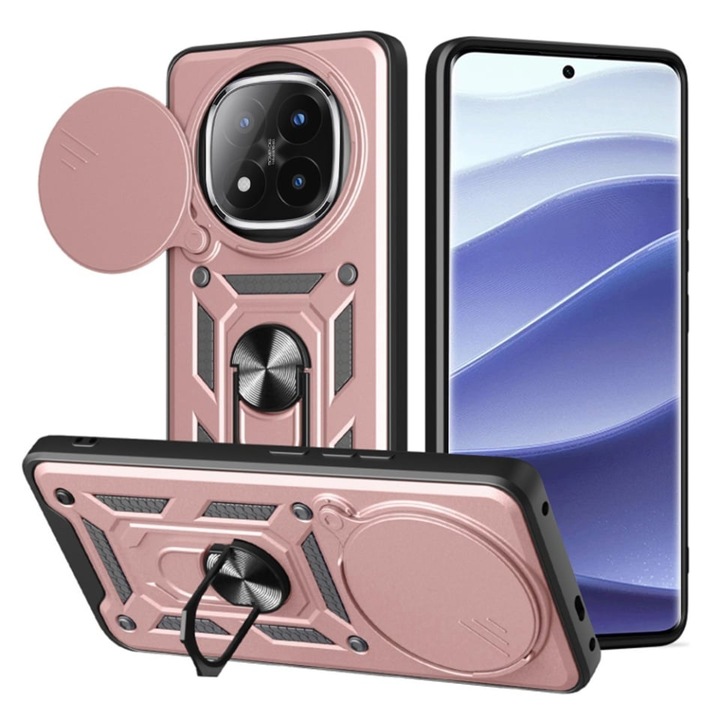 Husa pentru Xiaomi Redmi Note 14 Pro+ 5G, SKYDDAR INNOVATION, CamShield, Inel magnetic, set cu sticker, Roz