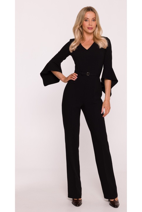Salopeta, Cudmoda, S416, decolteu in de V, maneci decorative 7/8, cu poliester, pentru ocazii in, Fekete