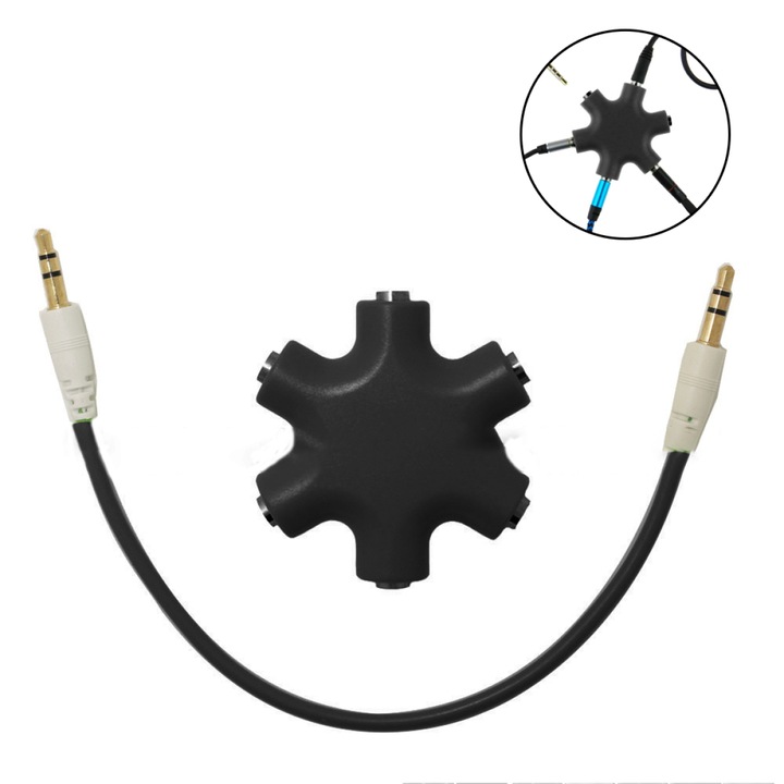 5 az 1-ben audio elosztó, 3,5 mm-es, fejhallgatóhoz