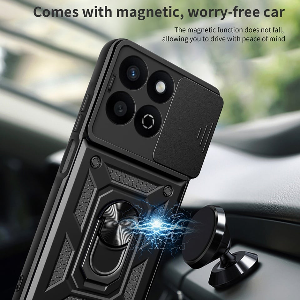 Husa pentru Honor 200 Smart / X7c, SKYDDAR INNOVATION, CamShield, Inel magnetic, set cu sticker, Negru