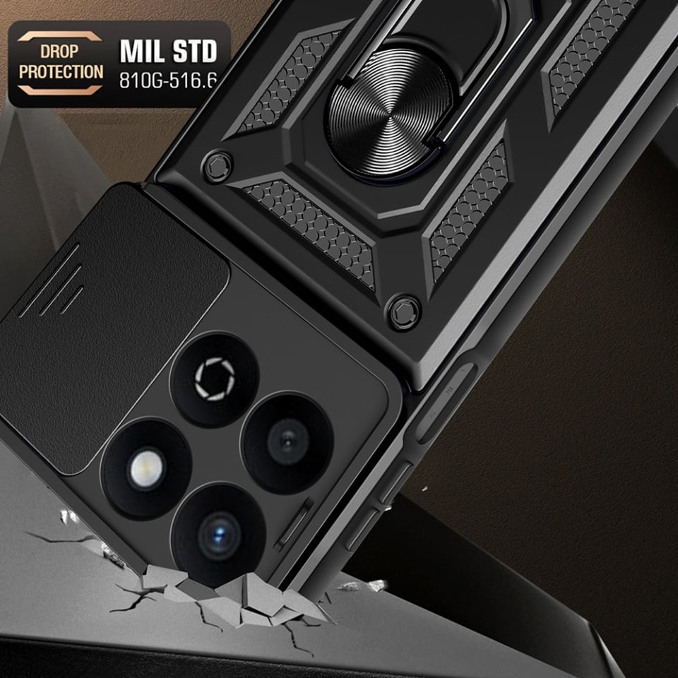 Husa pentru Honor 200 Smart / X7c, SKYDDAR INNOVATION, CamShield, Inel magnetic, set cu sticker, Negru