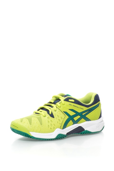 Asics, Тенис обувки Gel-Resolution 6 Clay GS с мрежести детайли, Неоновозелен, 2