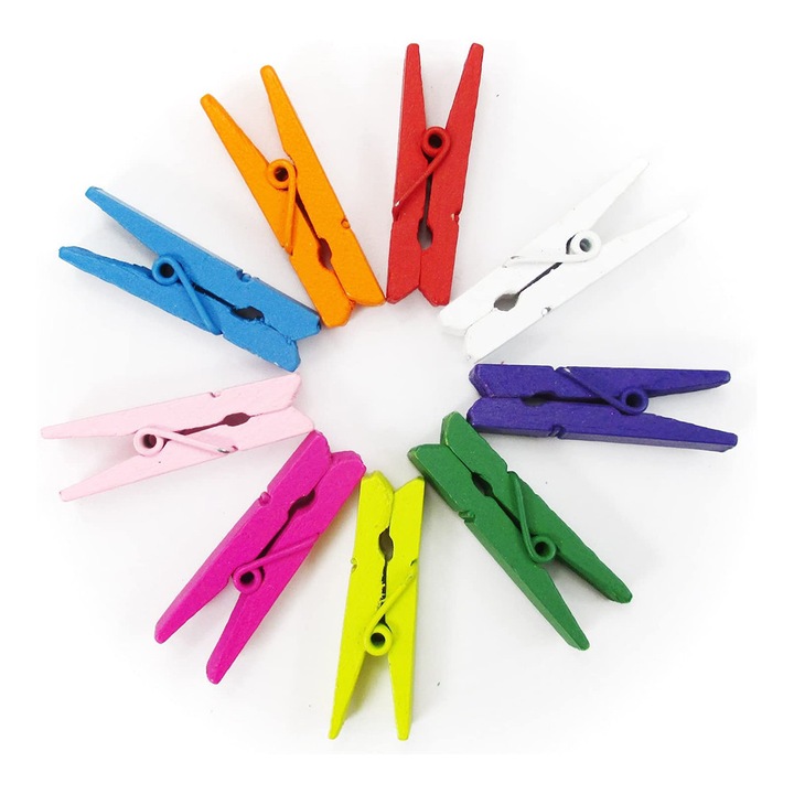 Set 100 cleme lemn colorate 2.5x3cm