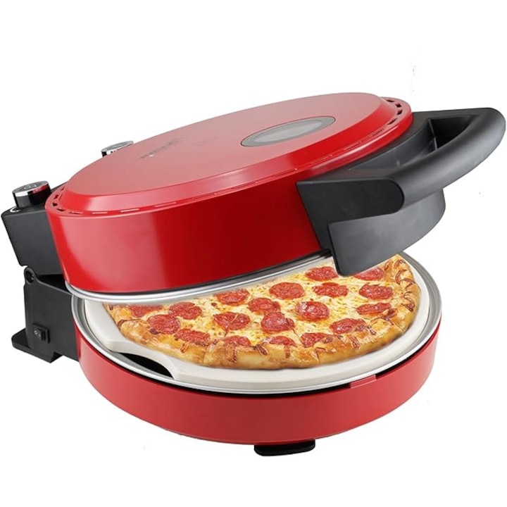 Cuptor pentru pizza, Bestron APZ500R, temperatura maxima 320°C, piatra refractara, rosu, 56x27x39cm